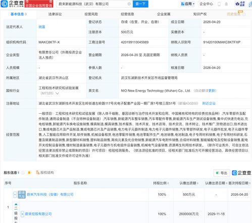 蔚來于武漢成立新能源科技公司，布局人工智能軟件開發(fā)